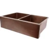 Premier Copper Products 33" Copper Farmhouse Sink, 50/50 Double Bowl, Antique Copper, KA50B33229