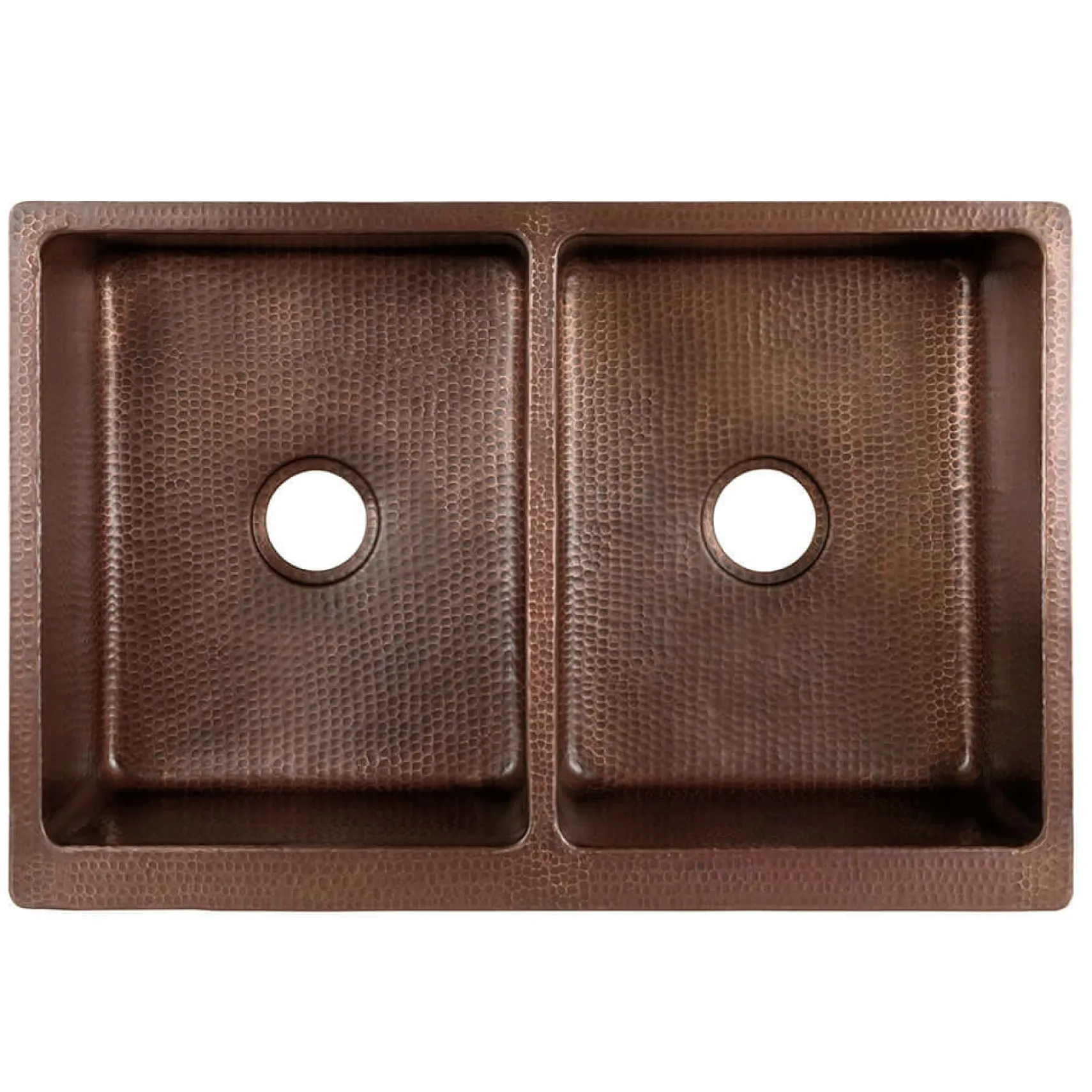 Premier Copper Products 33" Copper Farmhouse Sink, 50/50 Double Bowl, Antique Copper, KA50B33229