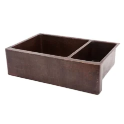 Premier Copper Products 33" Copper Farmhouse Sink, 75/25 Double Bowl, Oil Rubbed Bronze, KA75DB33229