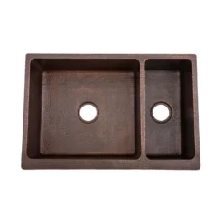 Premier Copper Products 33" Copper Farmhouse Sink, 75/25 Double Bowl, Oil Rubbed Bronze, KA75DB33229