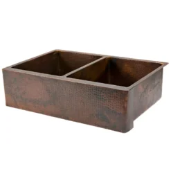 Premier Copper Products 33" Copper Farmhouse Sink, 50/50 Double Bowl, Oil Rubbed Bronze, KA50DB33229