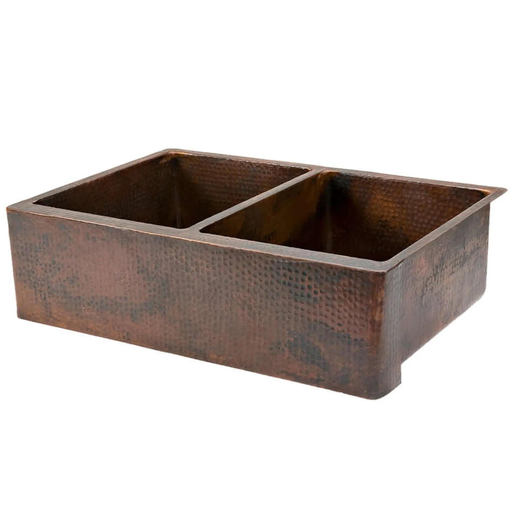 Premier Copper Products 33" Copper Farmhouse Sink, 50/50 Double Bowl, Oil Rubbed Bronze, KA50DB33229