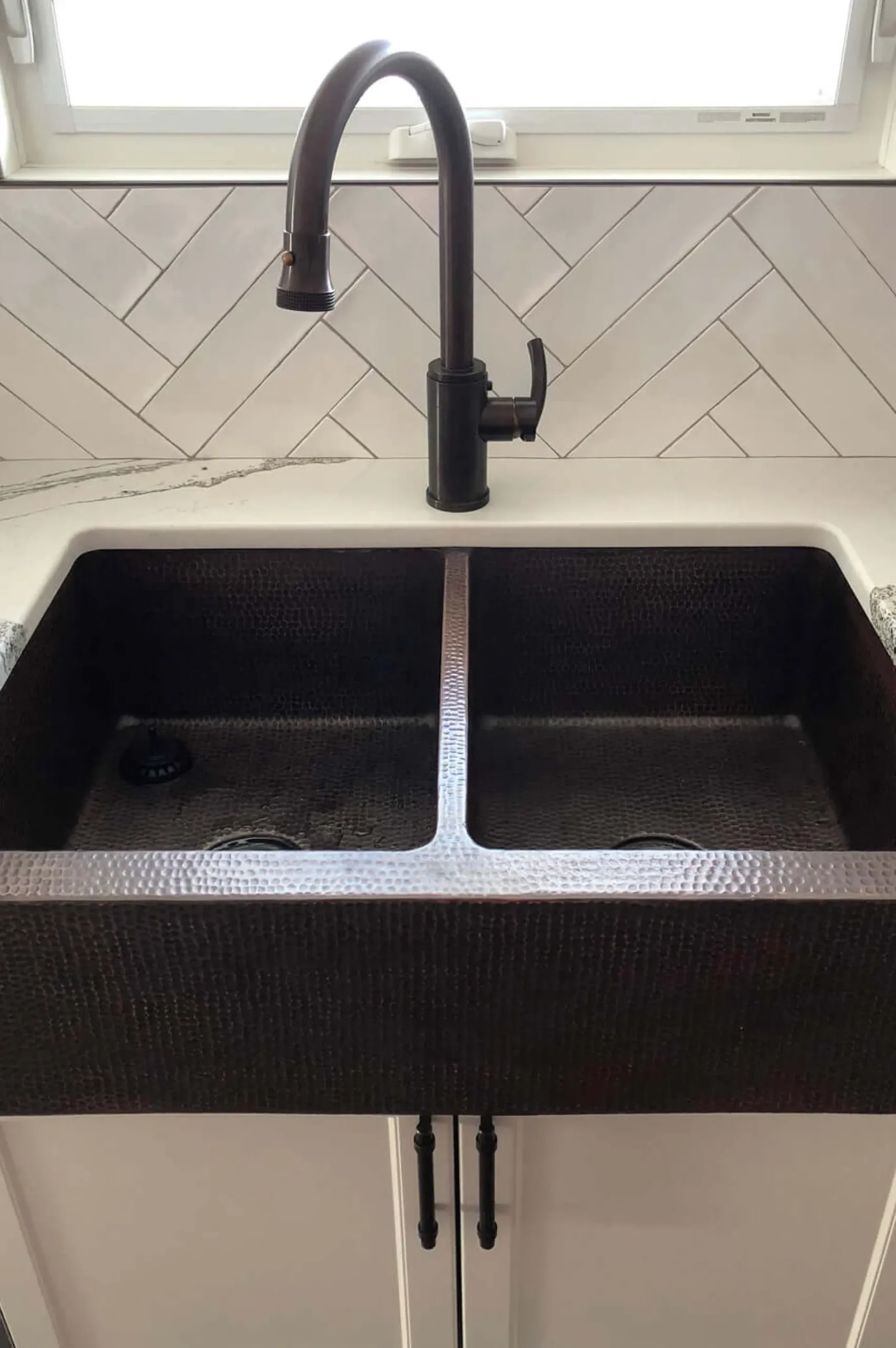 Premier Copper Products 33" Copper Farmhouse Sink, 50/50 Double Bowl, Oil Rubbed Bronze, KA50DB33229