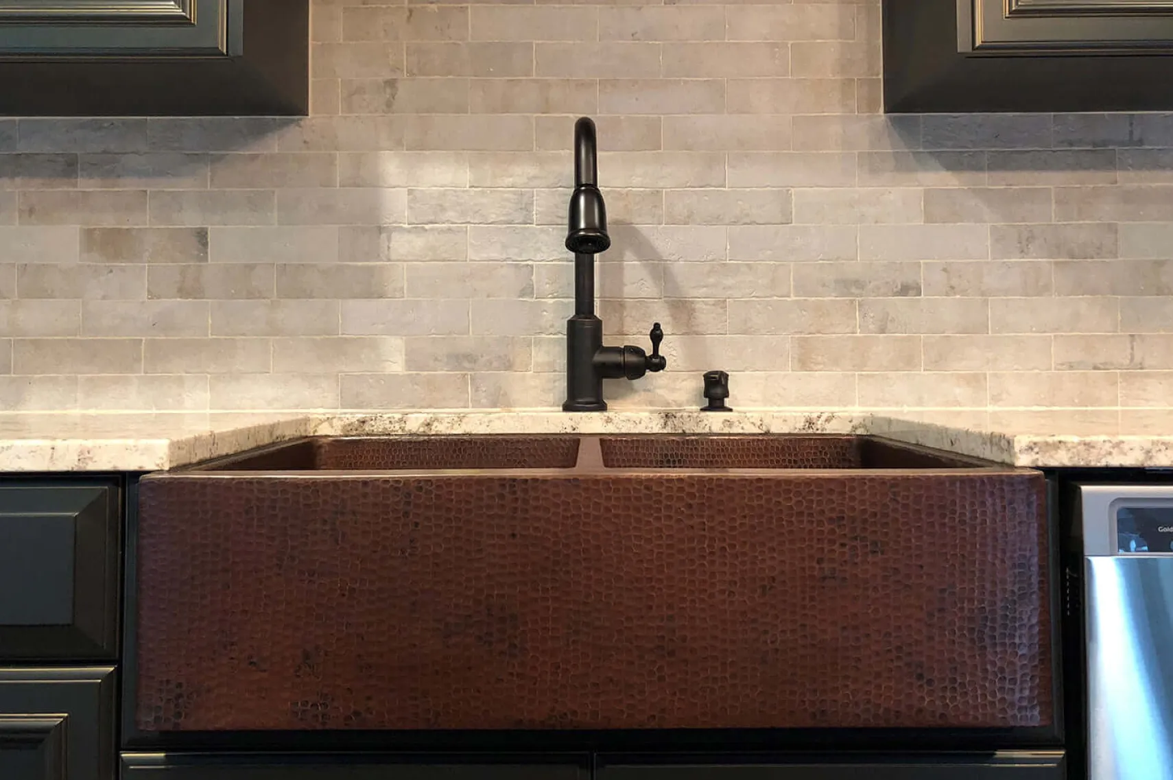 Premier Copper Products 33" Copper Farmhouse Sink, 50/50 Double Bowl, Oil Rubbed Bronze, KA50DB33229