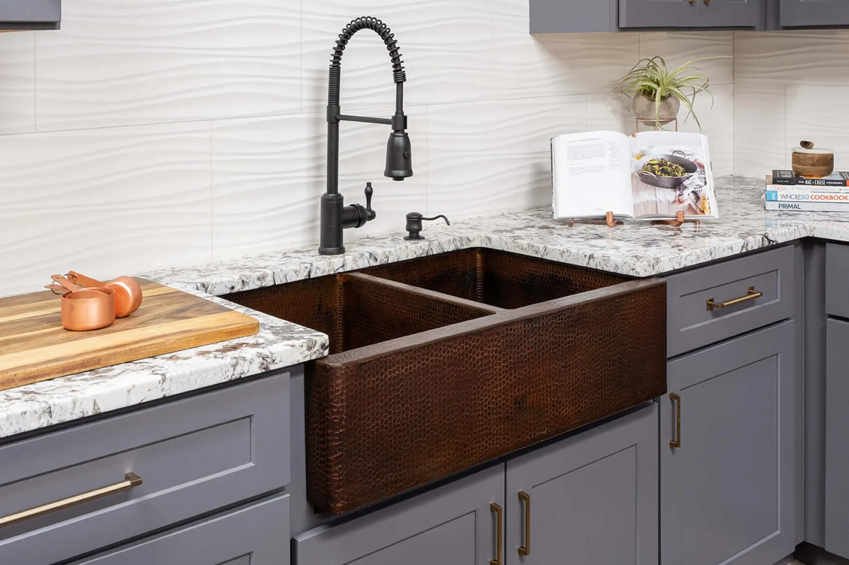 Premier Copper Products 33" Copper Farmhouse Sink, 50/50 Double Bowl, Oil Rubbed Bronze, KA50DB33229