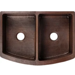 Premier Copper Products 33" Copper Farmhouse Sink, 50/50 Double Bowl, Oil Rubbed Bronze, KA50RDB33249