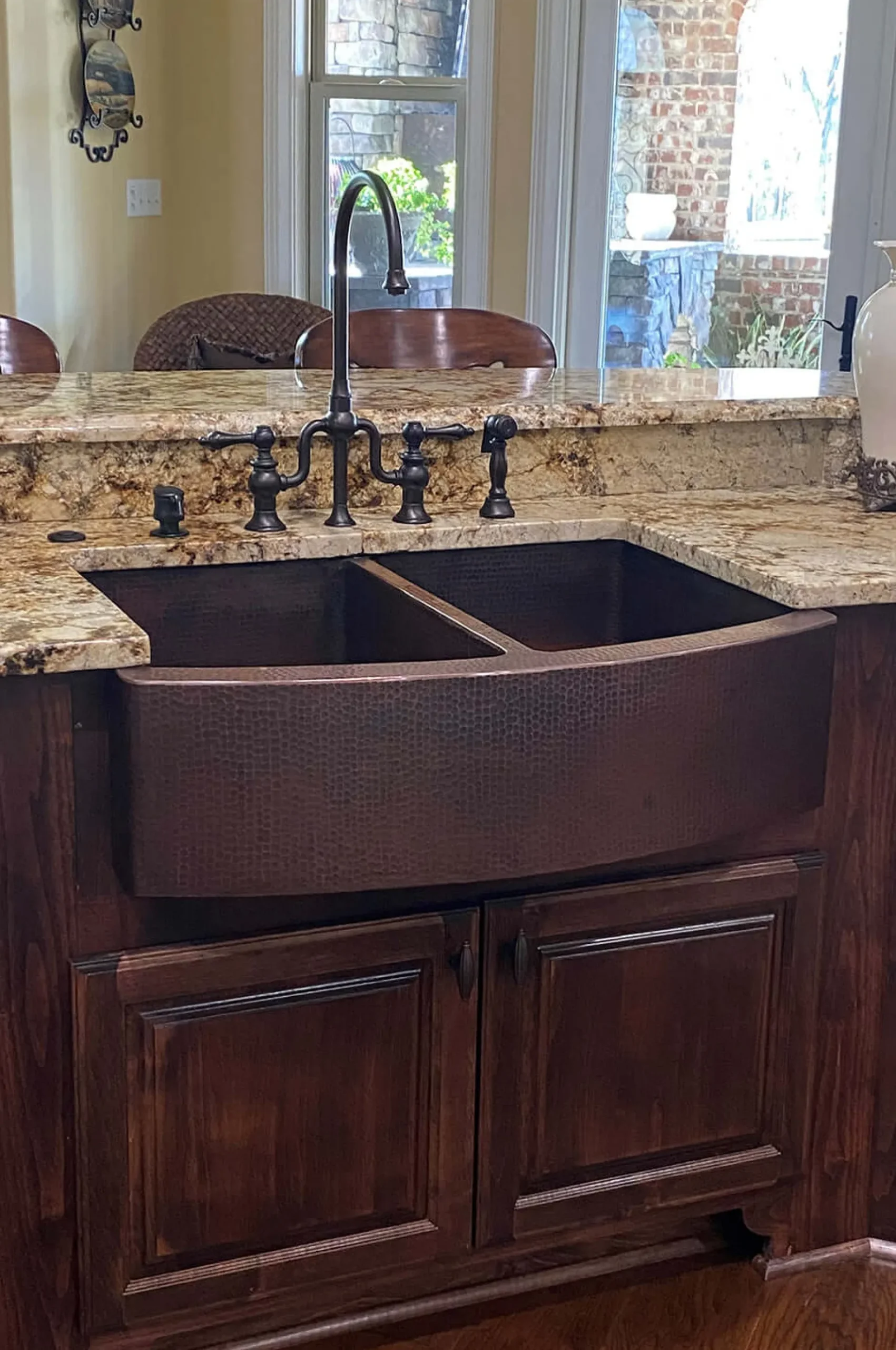 Premier Copper Products 33" Copper Farmhouse Sink, 50/50 Double Bowl, Oil Rubbed Bronze, KA50RDB33249