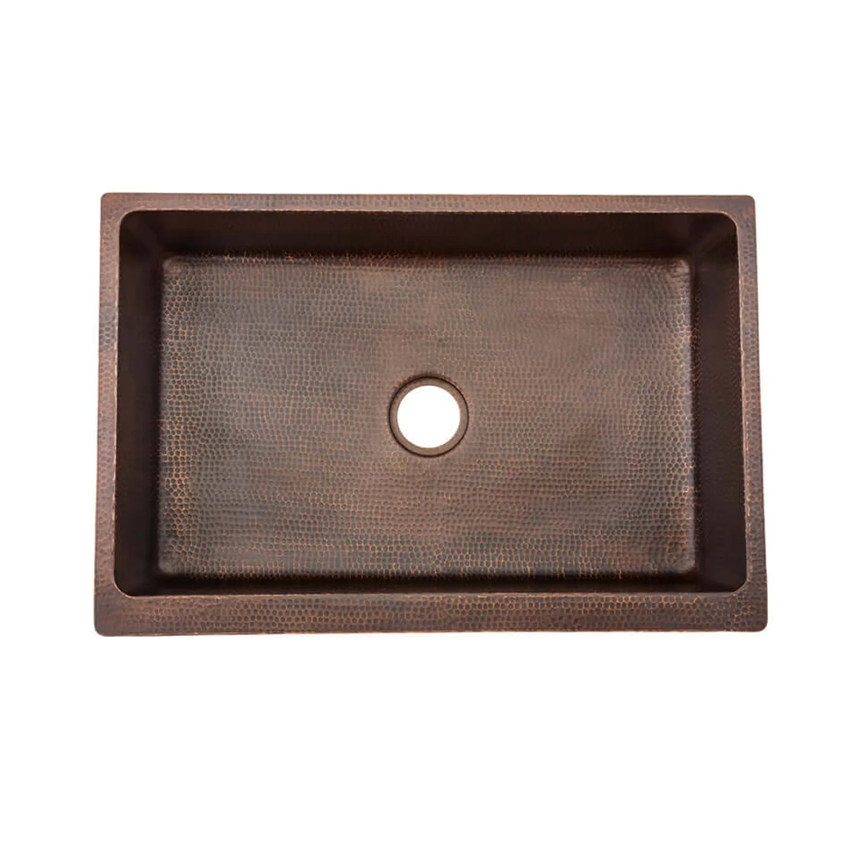 Premier Copper Products 33" Hammered Copper Kitchen Apron Single Basin Farmhouse Sink with Matching Drain, and Accessories, Oil Rubbed Bronze, KSP3_KASDB33229
