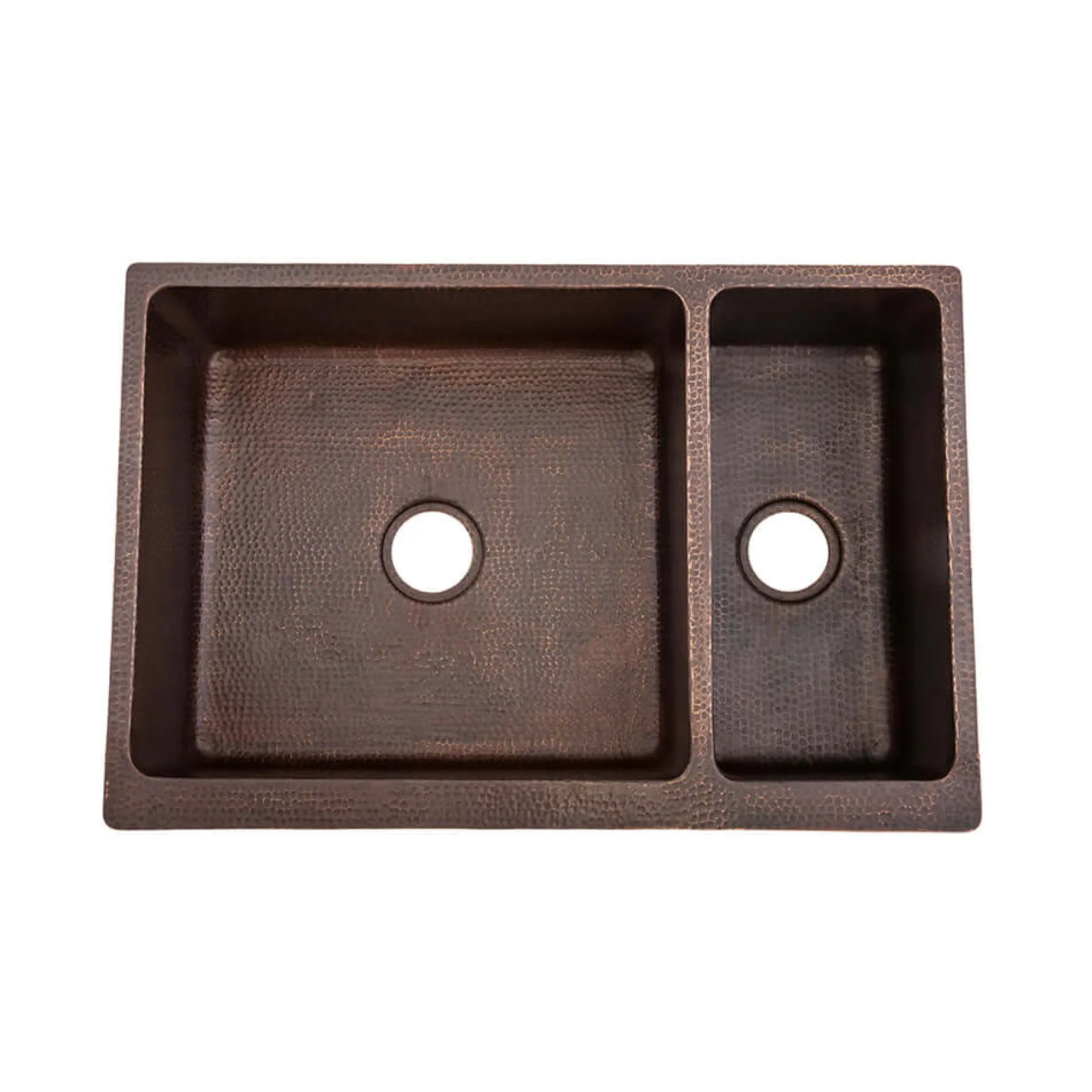 Premier Copper Products 33" Hammered Copper Kitchen Apron 75/25 Double Basin Farmhouse Sink with Matching Drains, and Accessories, Oil Rubbed Bronze, KSP3_KA75DB33229