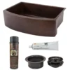 Premier Copper Products 30" Hammered Copper Kitchen Rounded Apron Single Basin Farmhouse Sink with Matching Drains, and Accessories, Oil Rubbed Bronze, KSP3_KASRDB30249