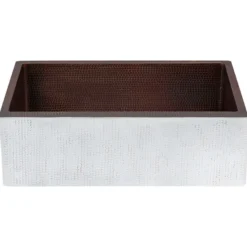 Premier Copper Products 30" Hammered Copper Farmhouse Sink, Glazed White, 14 Gauge, KASWHT30229
