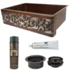 Premier Copper Products 33" Hammered Farmhouse Kitchen Sink w/ Matching Accessories, Scroll Design, KSP3_KASDB33229S-NB