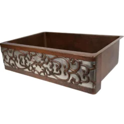 Premier Copper Products 33" Hammered Farmhouse Kitchen Sink w/ Matching Accessories, Scroll Design, KSP3_KASDB33229S-NB
