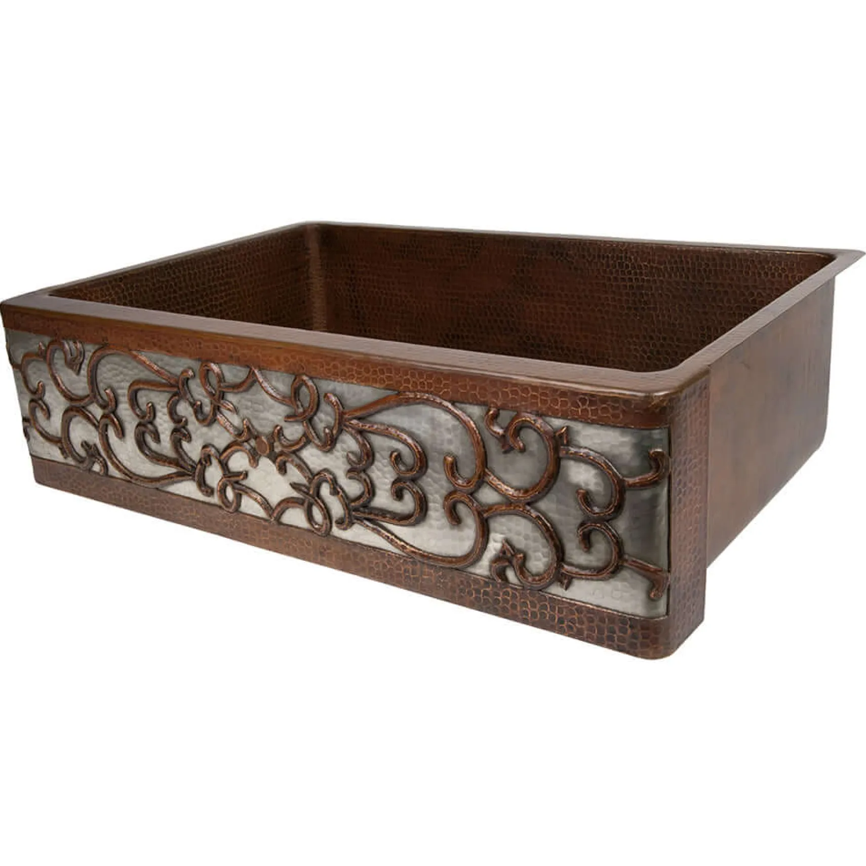Premier Copper Products 33" Hammered Farmhouse Kitchen Sink w/ Matching Accessories, Scroll Design, KSP3_KASDB33229S-NB
