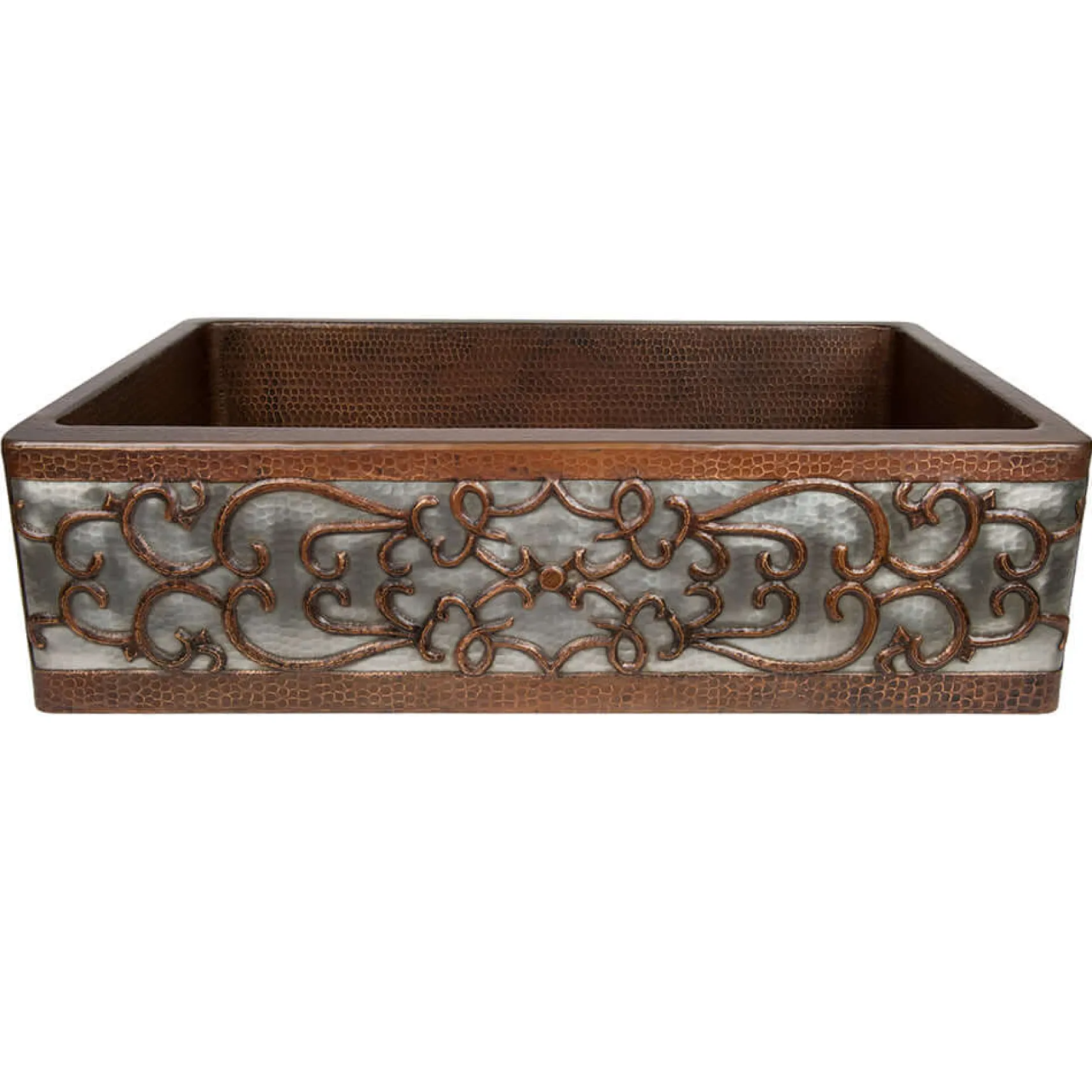 Premier Copper Products 33" Hammered Farmhouse Kitchen Sink w/ Matching Accessories, Scroll Design, KSP3_KASDB33229S-NB