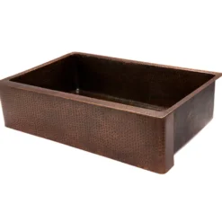 Premier Copper Products 35" Hammered Copper Kitchen Apron Single Basin Farmhouse Sink with Matching Drain and Accessories, Oil Rubbed Bronze, KSP3_KASDB35229