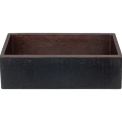 Premier Copper Products 33" Hammered Copper Farmhouse Sink, Glazed Black, 14 Gauge, KASBLK33229