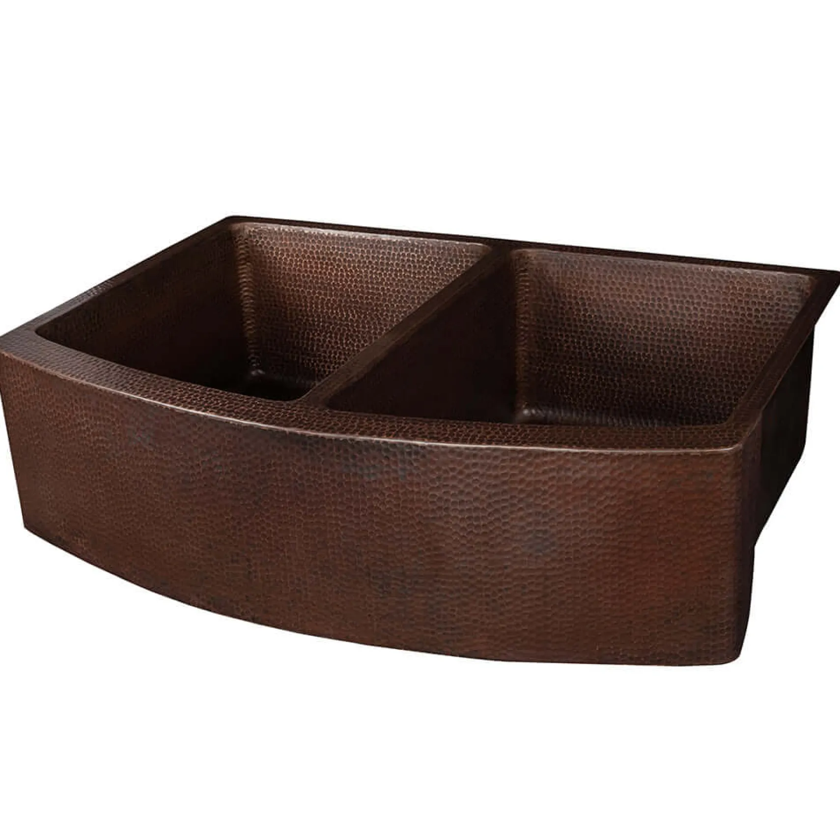 Premier Copper Products 33" Hammered Copper Double Bowl Farmhouse Kitchen Sink with Accessories, Oil Rubbed Bronze, KSP3_KA50RDB33249