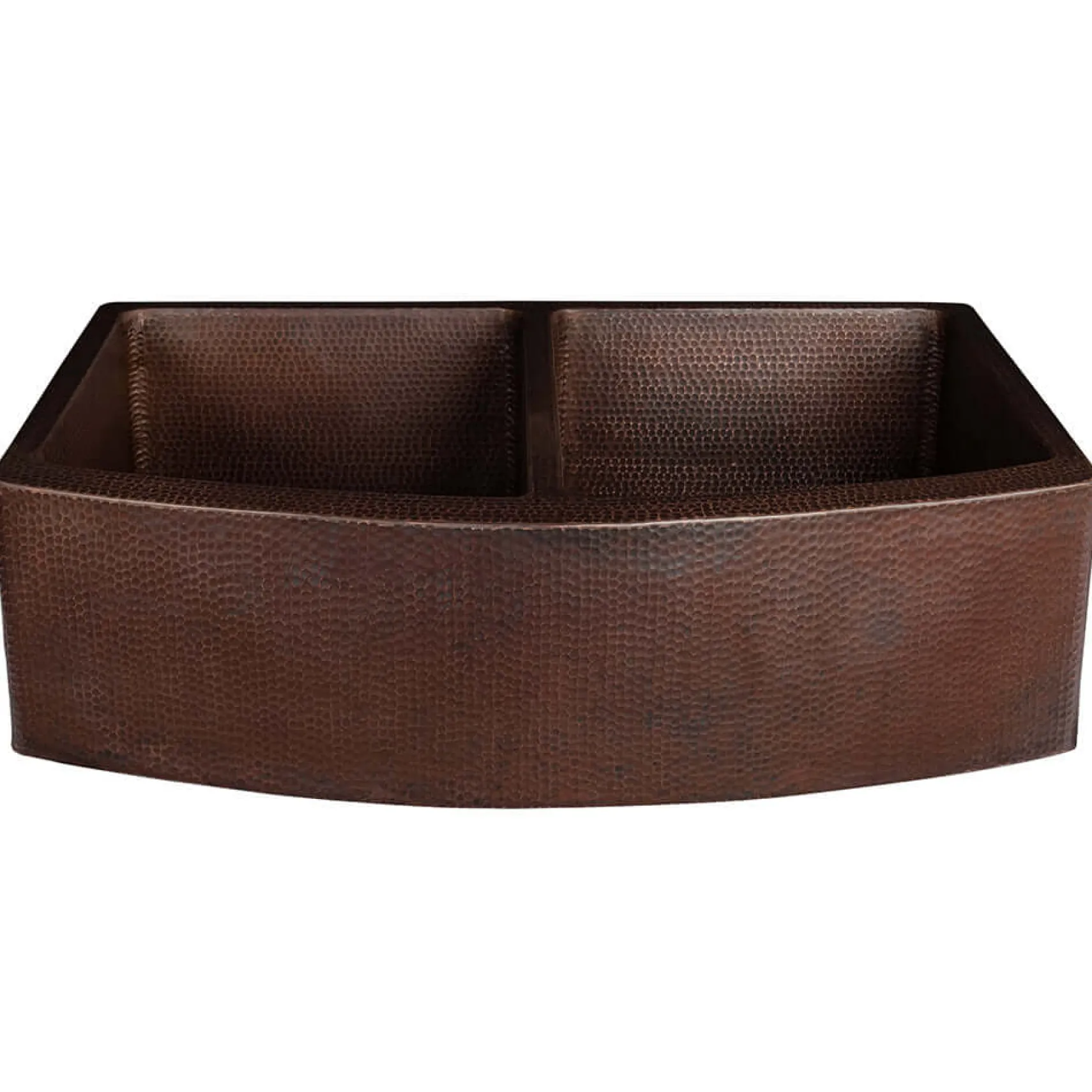 Premier Copper Products 33" Hammered Copper Double Bowl Farmhouse Kitchen Sink with Accessories, Oil Rubbed Bronze, KSP3_KA50RDB33249