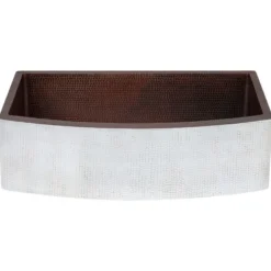 Premier Copper Products 33" Hammered Copper Farmhouse Sink, Glazed White, 14 Gauge, KASRWHT33249