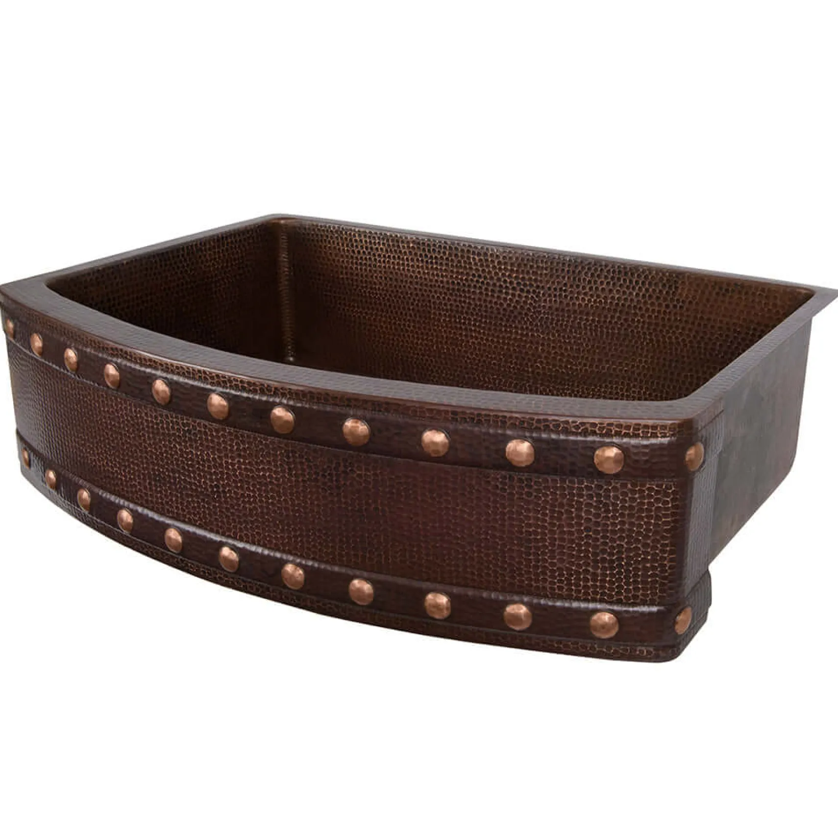 Premier Copper Products 33" Hammered Copper Kitchen Rounded Apron Single Basin Farmhouse Sink with Barrel Strap Design w/ Matching Drain and Accessories, Oil Rubbed Bronze, KSP3_KASRDB33249BS