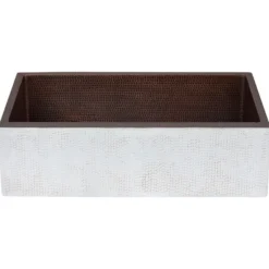 Premier Copper Products 33" Hammered Copper Farmhouse Sink, Glazed White, 14 Gauge, KASWHT33229