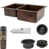 Premier Copper Products 33" Hammered Copper Kitchen 40/60 Double Basin Sink with Matching Drains, and Accessories, Oil Rubbed Bronze, KSP3_K40DB33229