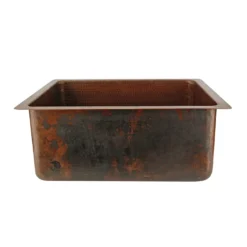 Premier Copper Products 20" Hammered Copper Kitchen/Bar/Prep Single Basin Sink, Matching Drain and Accessories, Oil Rubbed Bronze, BSP5_BREC20DB-D