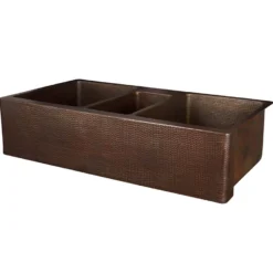 Premier Copper Products 42" Hammered Copper Kitchen Apron Triple Basin Farmhouse Sink w/ Matching Drains and Accessories, Oil Rubbed Bronze, KSP3_KATDB422210