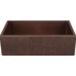 Premier Copper Products 33" Hammered Copper Farmhouse Sink, Oil Rubbed Bronze, 14 Gauge, KASDBRH33229TR