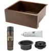 Premier Copper Products 25" Hammered Copper Kitchen Apron Single Basin Farmhouse Sink with Matching Drain and Accessorie, Oil Rubbed Bronze, KSP3_KASDB25229