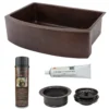Premier Copper Products 33" Hammered Copper Kitchen Rounded Apron Single Basin Farmhouse Sink with Matching Drain and Accessories, Oil Rubbed Bronze, KSP3_KASRDB33249