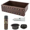Premier Copper Products 33" Hammered Copper Kitchen Apron Single Basin Farmhouse Sink w/ Barrel Strap Design with Matching Drain and Accessories, Oil Rubbed Bronze, KSP3_KASDB33229BS