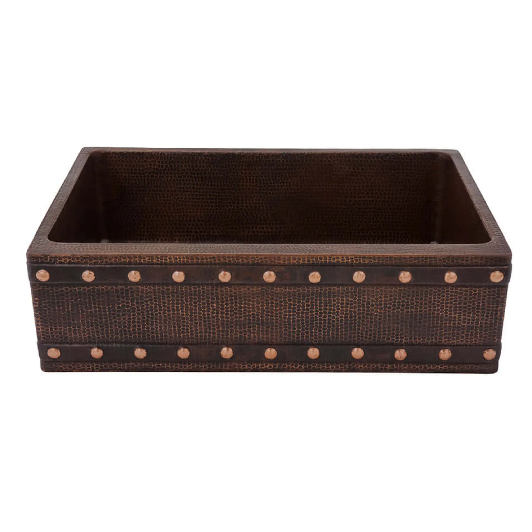 Premier Copper Products 33" Hammered Copper Kitchen Apron Single Basin Farmhouse Sink w/ Barrel Strap Design with Matching Drain and Accessories, Oil Rubbed Bronze, KSP3_KASDB33229BS