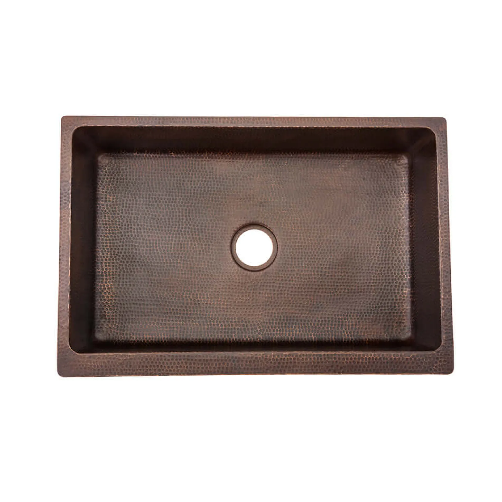 Premier Copper Products 33" Hammered Copper Kitchen Apron Single Basin Farmhouse Sink w/ Barrel Strap Design with Matching Drain and Accessories, Oil Rubbed Bronze, KSP3_KASDB33229BS