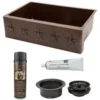 Premier Copper Products 33" Hammered Copper Kitchen Apron Single Basin Farmhouse Sink w/ Star Design with Matching Drain and Accessories, Oil Rubbed Bronze, KSP3_KASDB33229ST