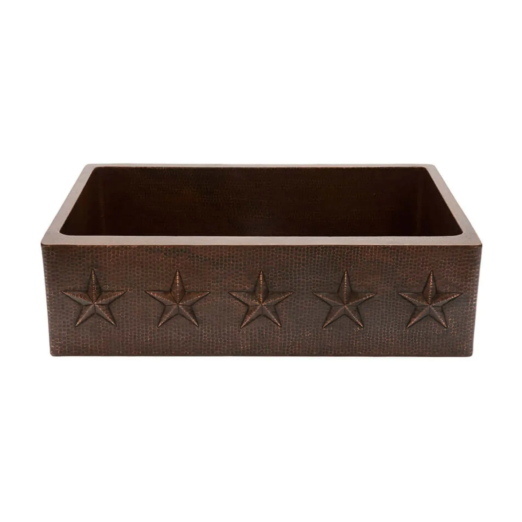 Premier Copper Products 33" Hammered Copper Kitchen Apron Single Basin Farmhouse Sink w/ Star Design with Matching Drain and Accessories, Oil Rubbed Bronze, KSP3_KASDB33229ST