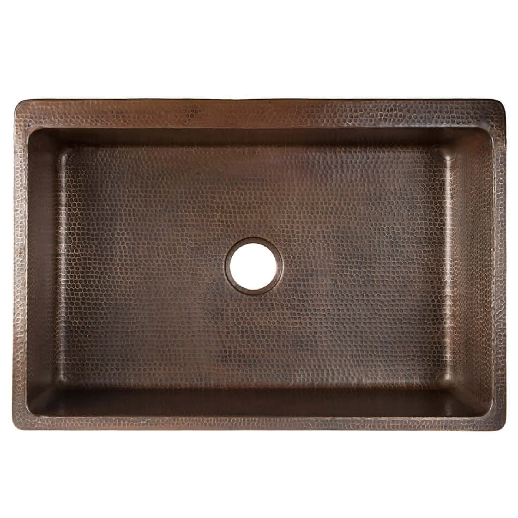 Premier Copper Products 33" Hammered Copper Kitchen Apron Single Basin Farmhouse Sink w/ Vineyard Design and Apron Front Nickel Background with Matching Drain and Accessories, Oil Rubbed Bronze and Nickel, KSP3_KASDB33229G-NB
