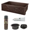 Premier Copper Products 33" Hammered Copper Kitchen Apron Single Basin Farmhouse Sink w/ Scroll Design with Matching Drain and Accessories, Oil Rubbed Bronze, KSP3_KASDB33229S