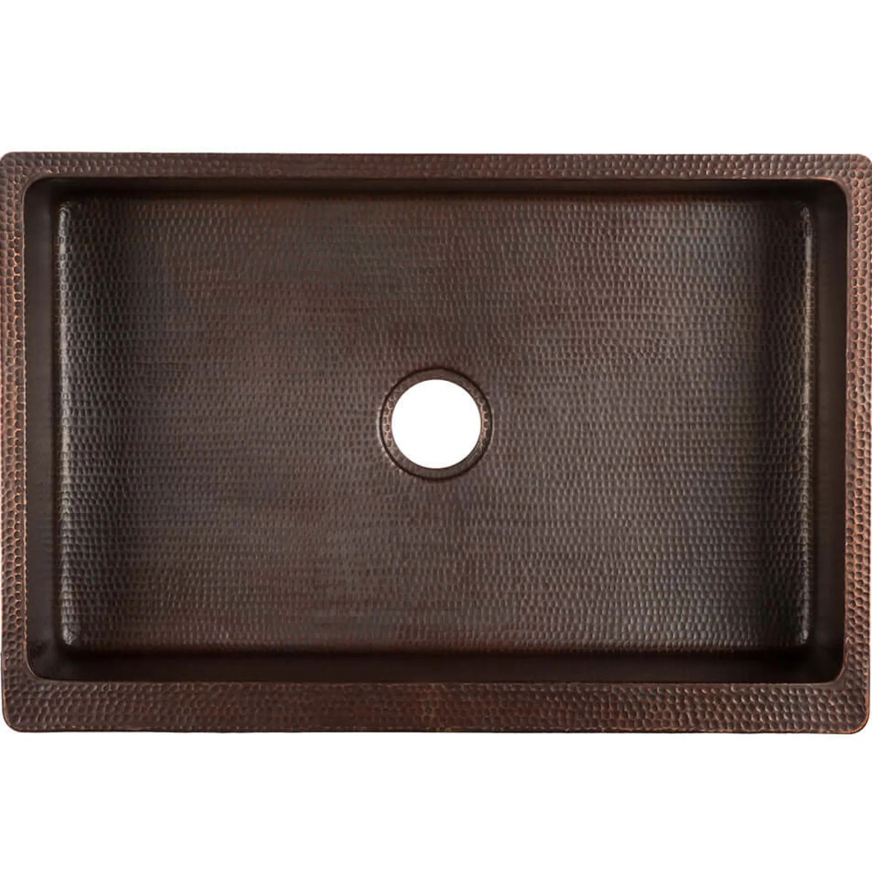 Premier Copper Products 33" Hammered Copper Kitchen Apron Single Basin Farmhouse Sink w/ Scroll Design with Matching Drain and Accessories, Oil Rubbed Bronze, KSP3_KASDB33229S