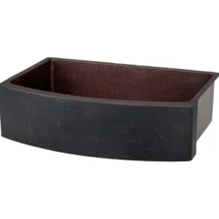 Premier Copper Products 33" Hammered Copper Farmhouse Sink, Glazed Black, 14 Gauge, KASRBLK33249