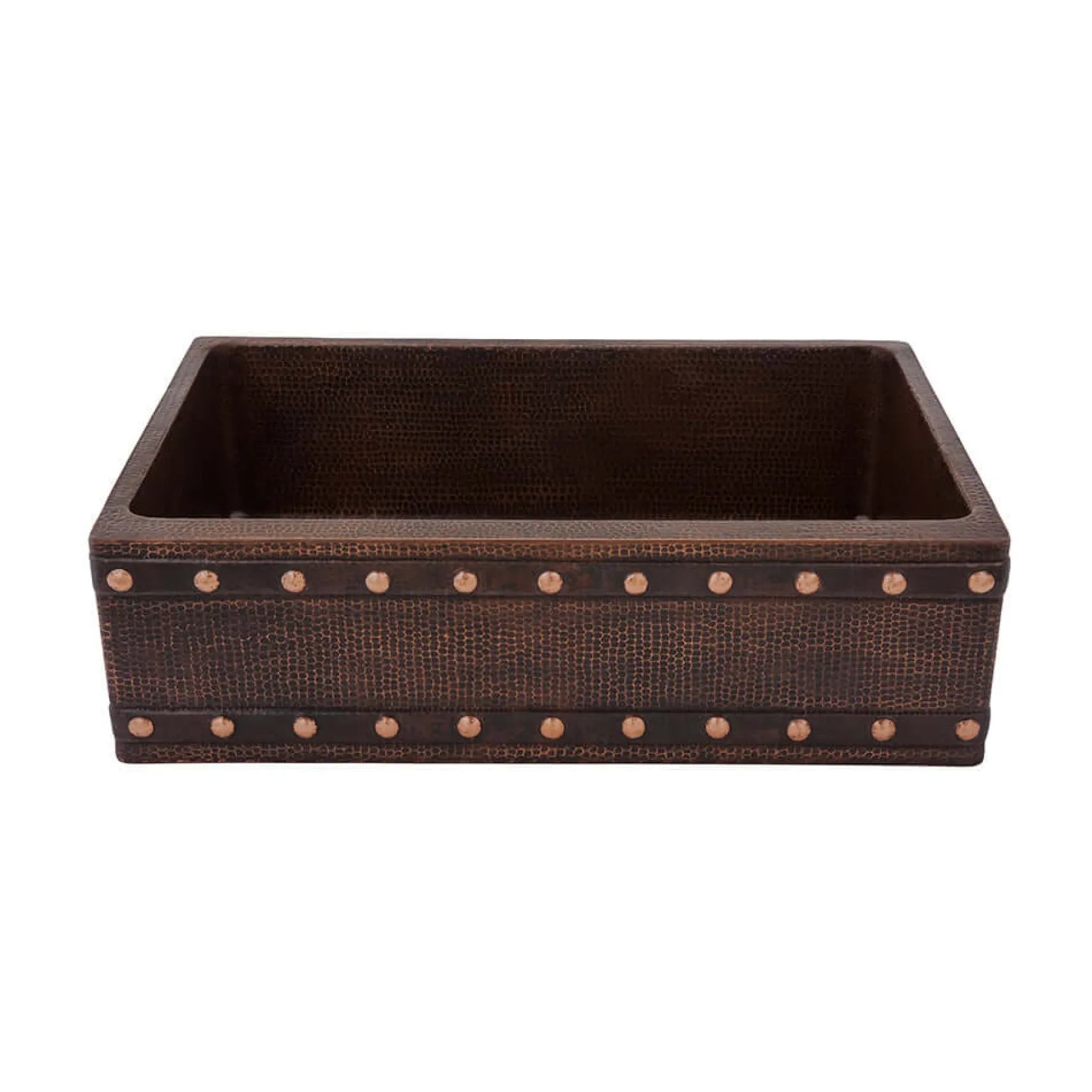 Premier Copper Products 30" Hammered Copper Kitchen Apron Single Basin Farmhouse Sink w/ Barrel Strap Design with Matching Drain and Accessories, Oil Rubbed Bronze, KSP3_KASDB30229BS