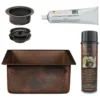 Premier Copper Products 16" Square Hammered Copper Bar/Prep Sink w/ 3.5" Drain Opening, Matching Drain and Accessories, Oil Rubbed Bronze, BSP5_BS16DB3-G
