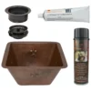 Premier Copper Products 15" Square Fleur De Lis Copper Bar/Prep Sink w/ 3.5" Drain Opening, Matching Drain and Accessories, Oil Rubbed Bronze, BSP5_BS15FDB3-G