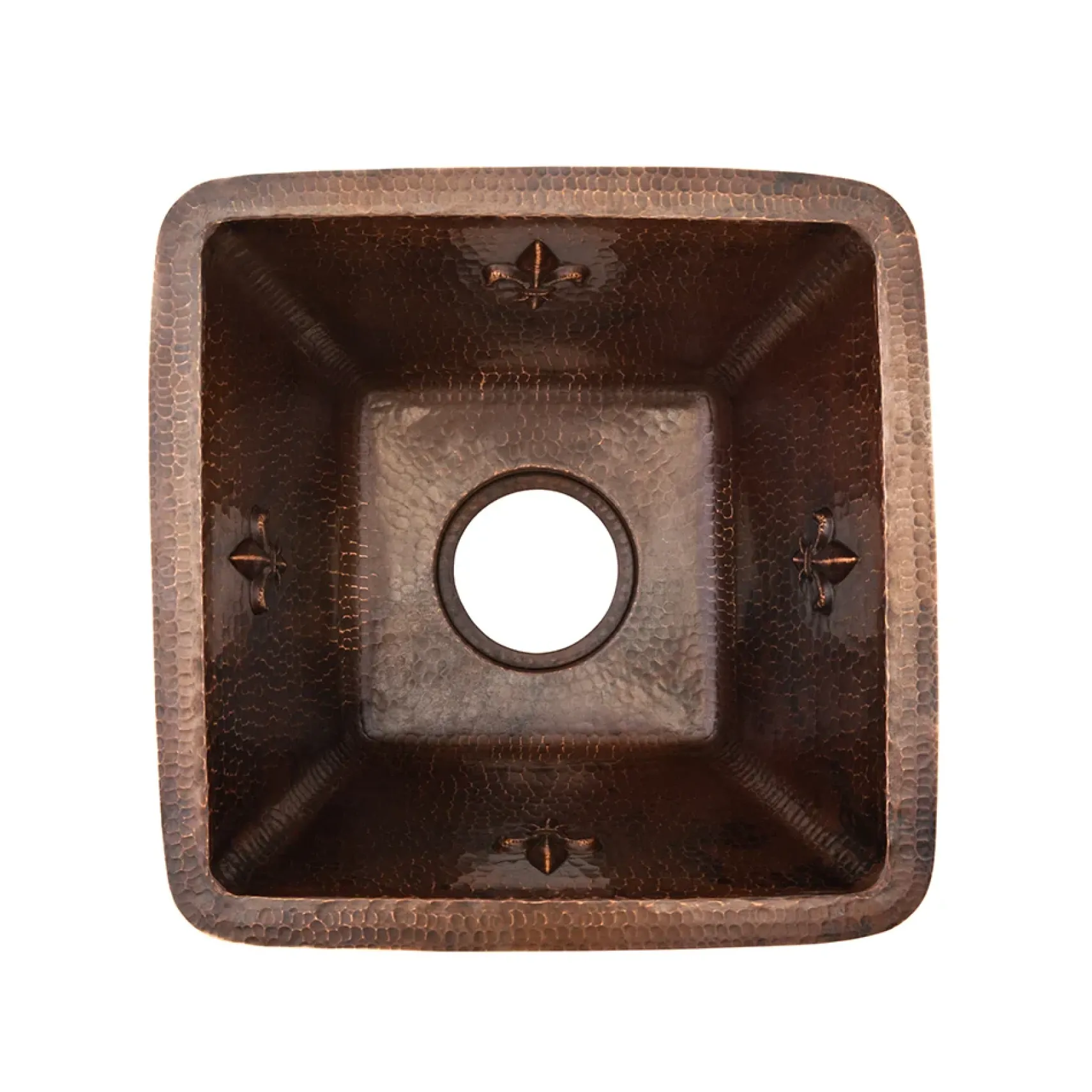 Premier Copper Products 15" Square Fleur De Lis Copper Bar/Prep Sink w/ 3.5" Drain Opening, Matching Drain and Accessories, Oil Rubbed Bronze, BSP5_BS15FDB3-G