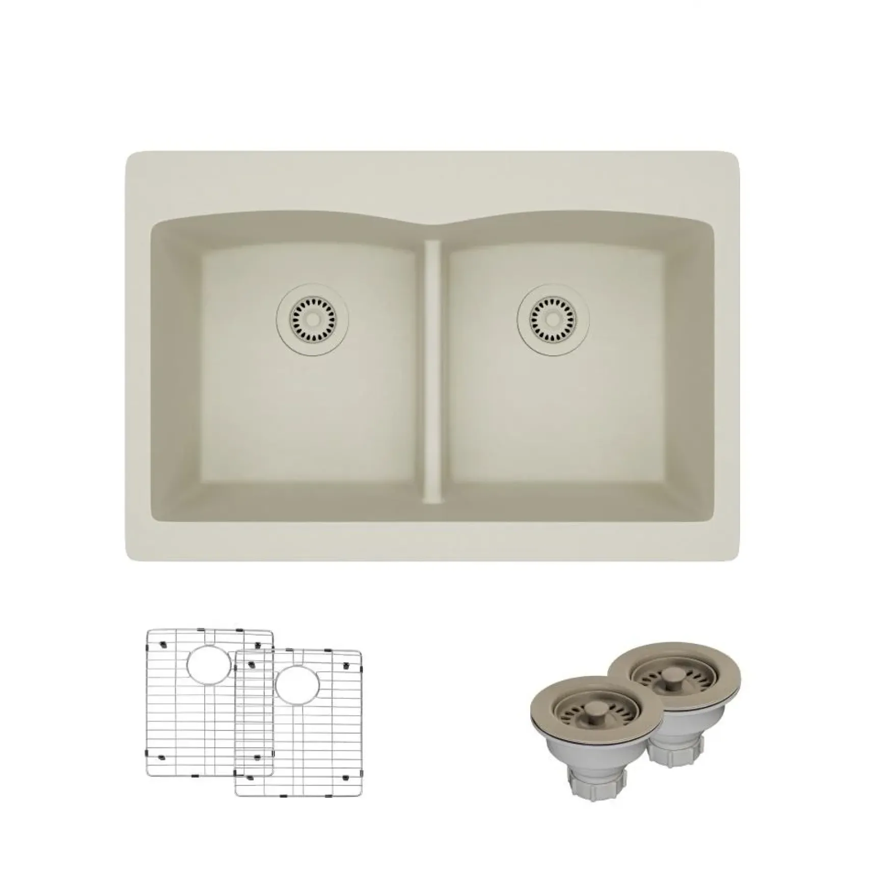 Rene 33" Composite Granite Kitchen Sink, 50/50 Double Bowl, Concrete, R3-2007-CON-ST-CGS