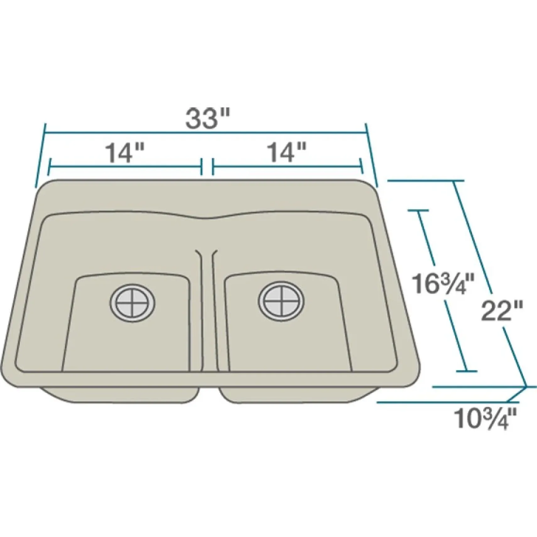 Rene 33" Composite Granite Kitchen Sink, 50/50 Double Bowl, Concrete, R3-2007-CON-ST-CGS