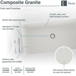Rene 33" Composite Granite Kitchen Sink, Ivory, R3-1006-IVR-ST-CGS