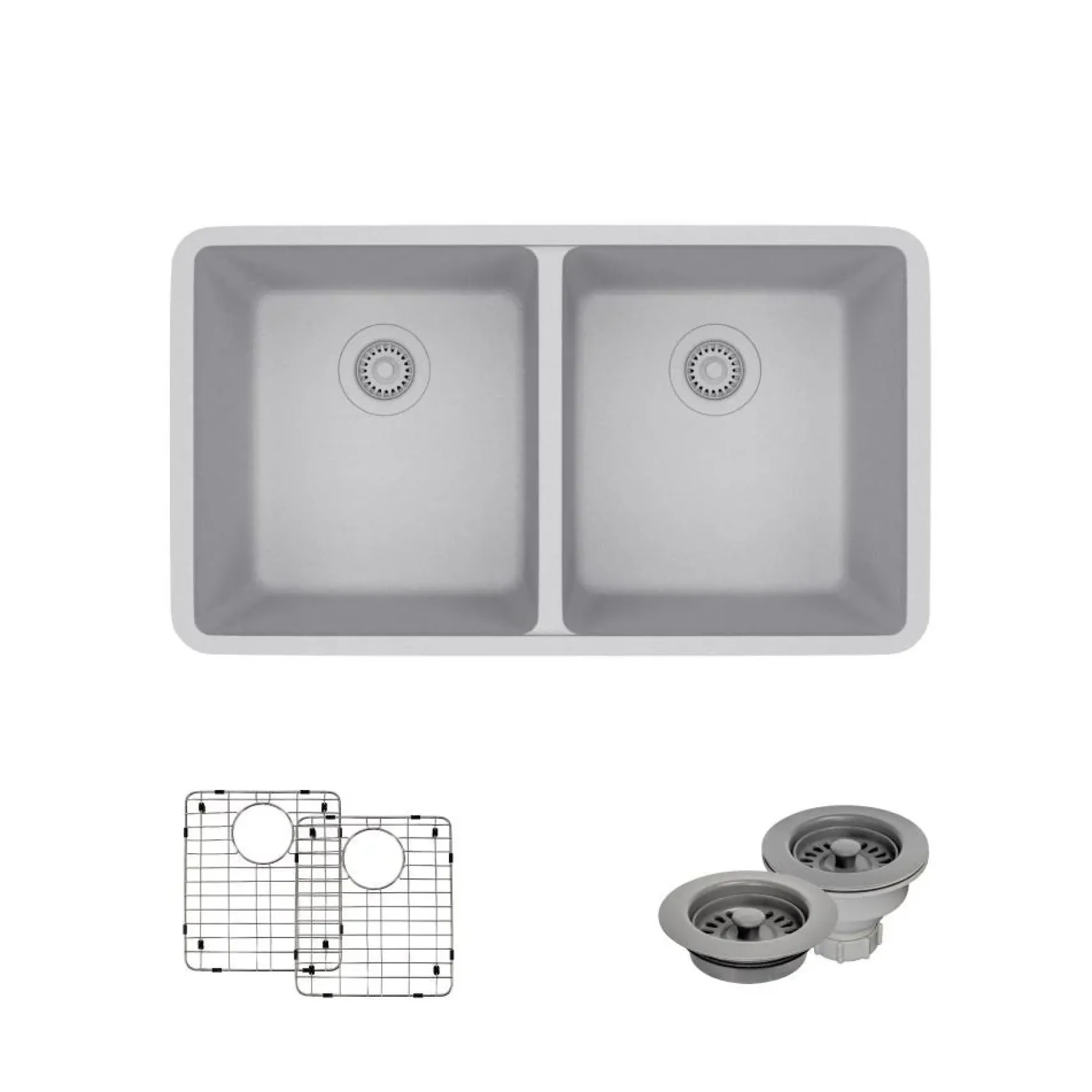 Rene 33" Composite Granite Kitchen Sink, 50/50 Double Bowl, Pewter, R3-1002-PWT-ST-CGF