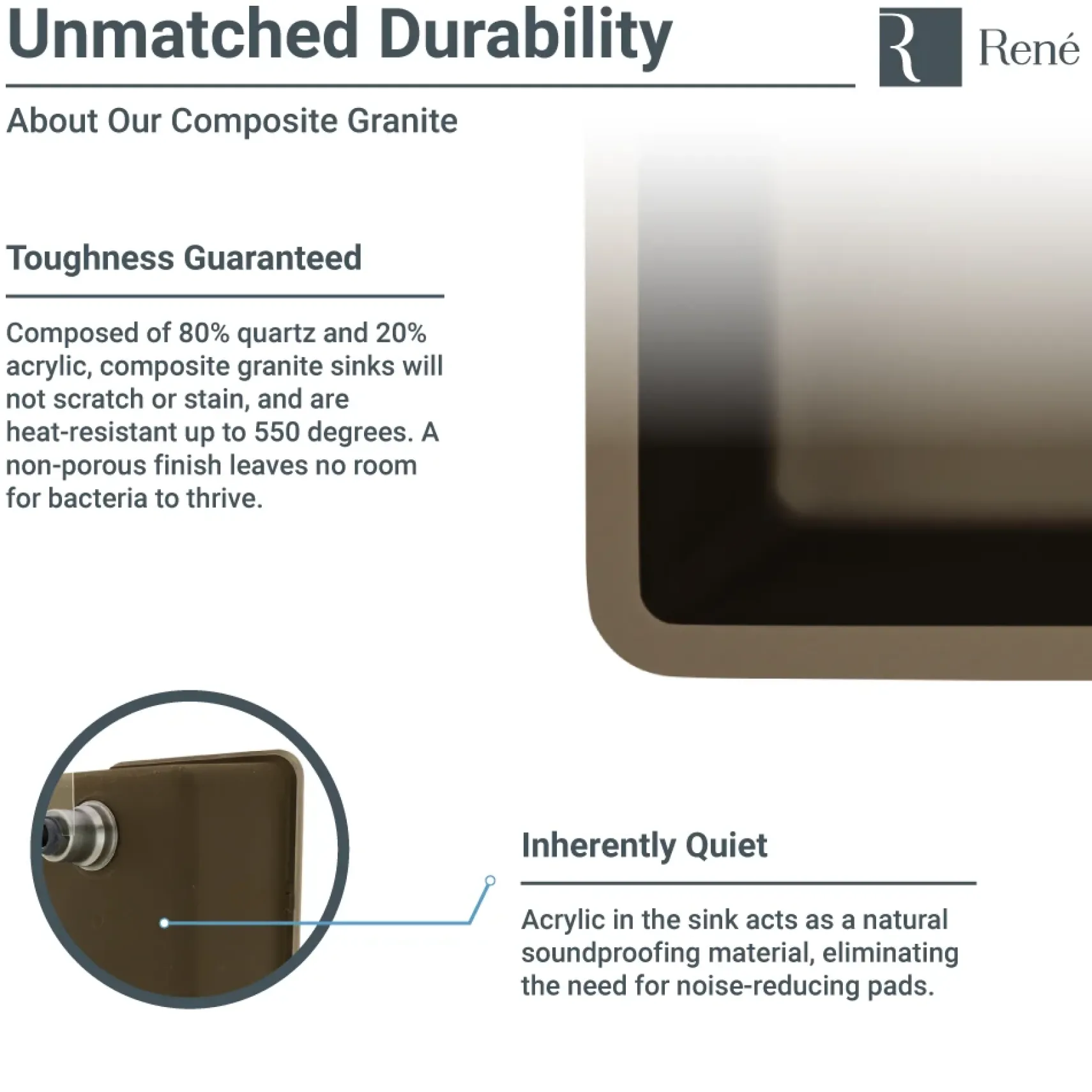 Rene 33" Composite Granite Kitchen Sink, 50/50 Double Bowl, Umber, R3-1002-UMB-ST-CGS